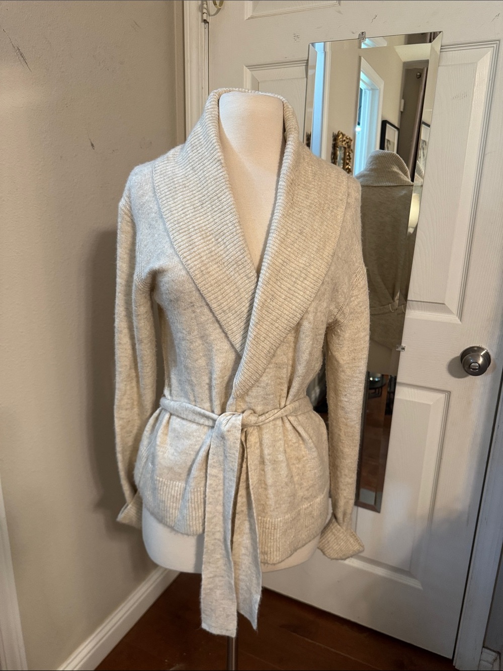 Banana Republic Ivory Shawl-Collar Knit Cardigan with Belt